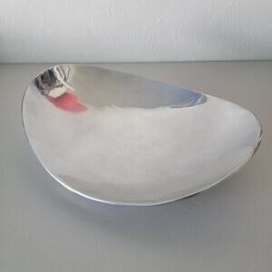 Vintage Hammered Pewter Platter Oval Silver Tone Metal Bowl Home Decor